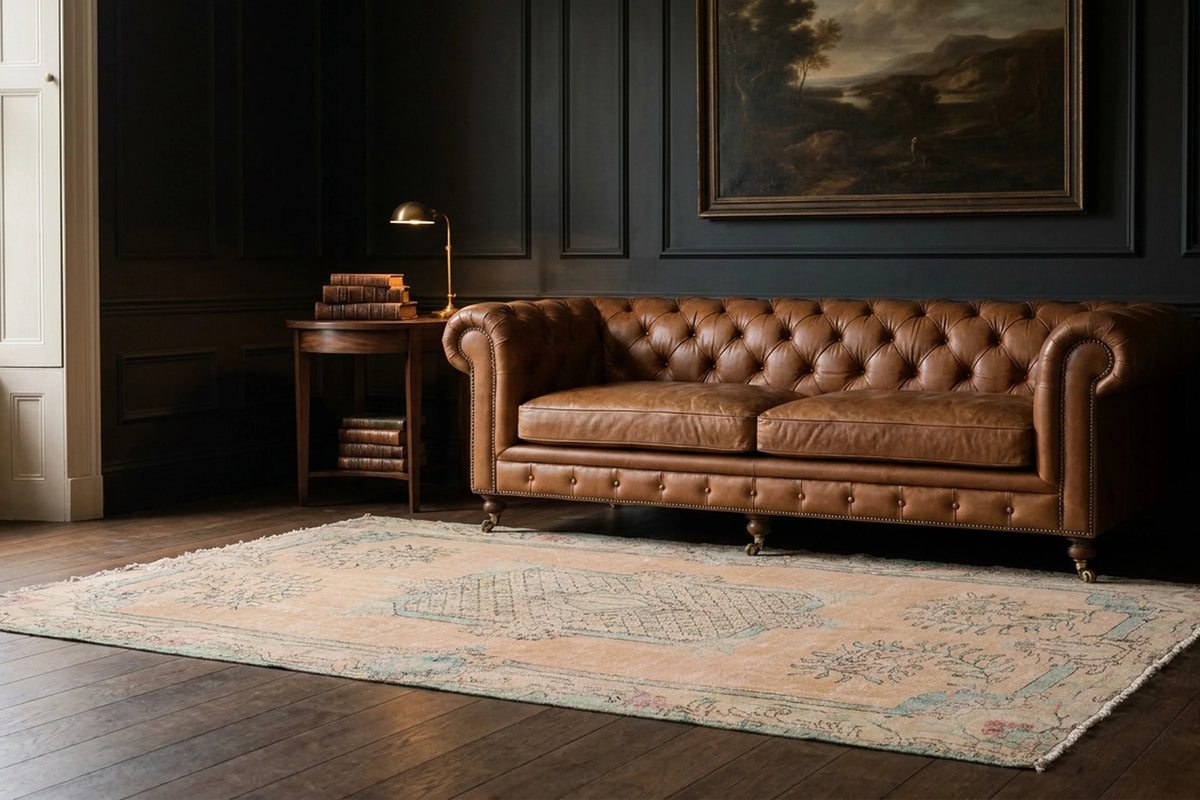 Beige Turkish rug in a styled room
