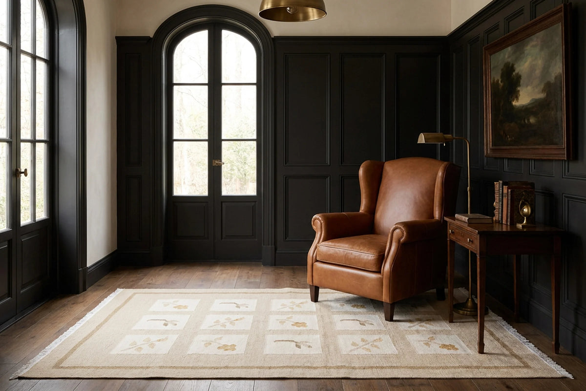 Beige Turkish rug in a conservatory