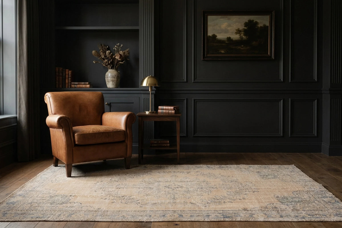 Beige Turkish rug in a styled room