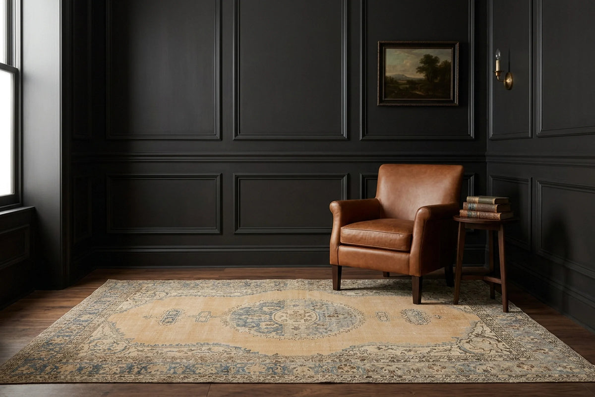 Beige Turkish rug in a styled room