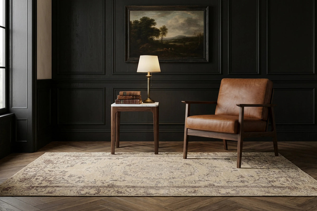 Beige Turkish rug in a styled room