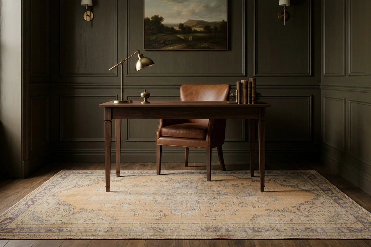 Beige Turkish rug in a study