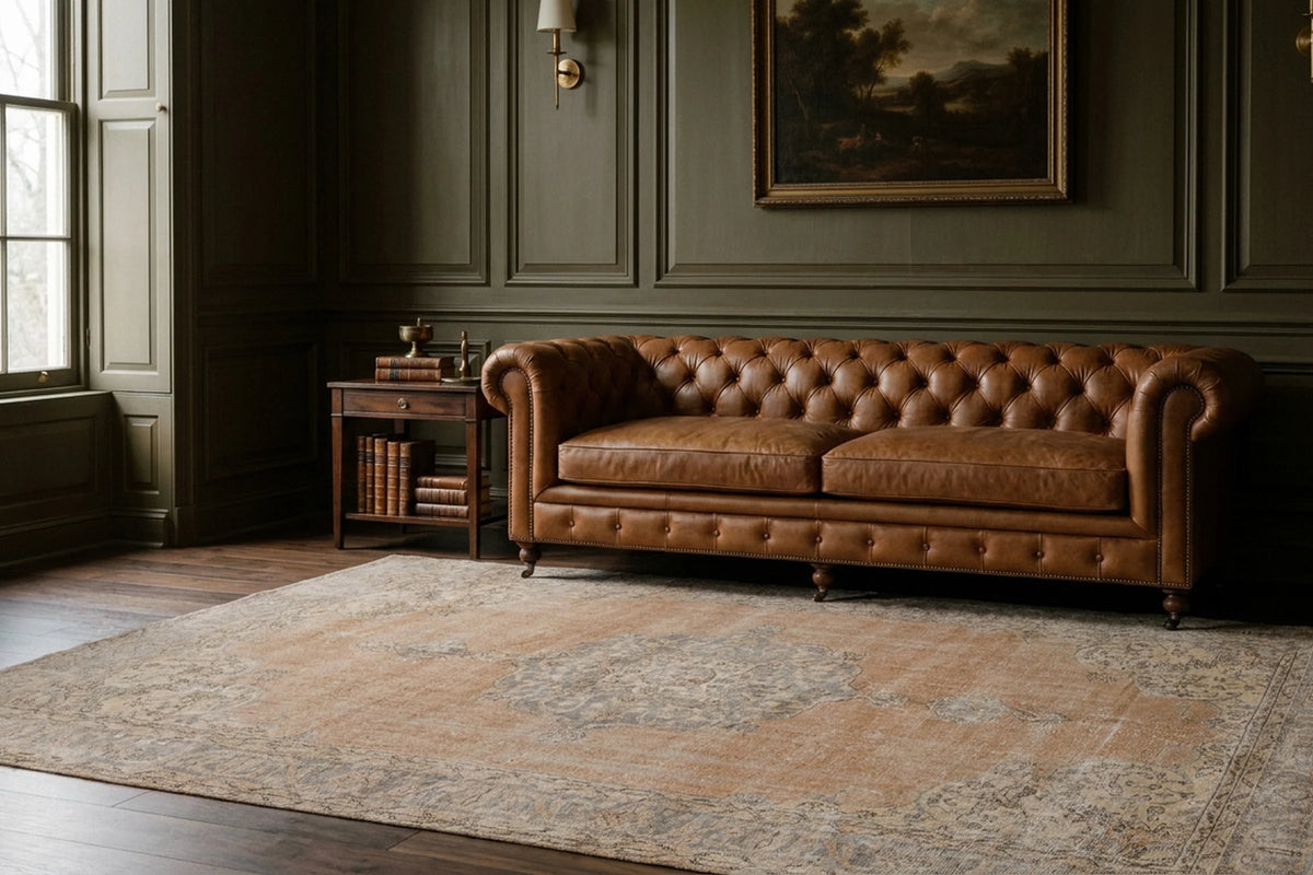 Beige Turkish rug in a library