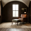 Beige Turkish rug in a reading nook