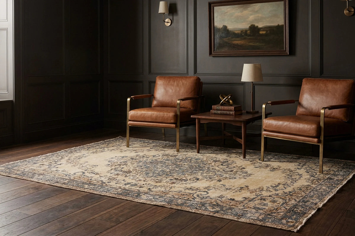 Beige Turkish rug in a styled room