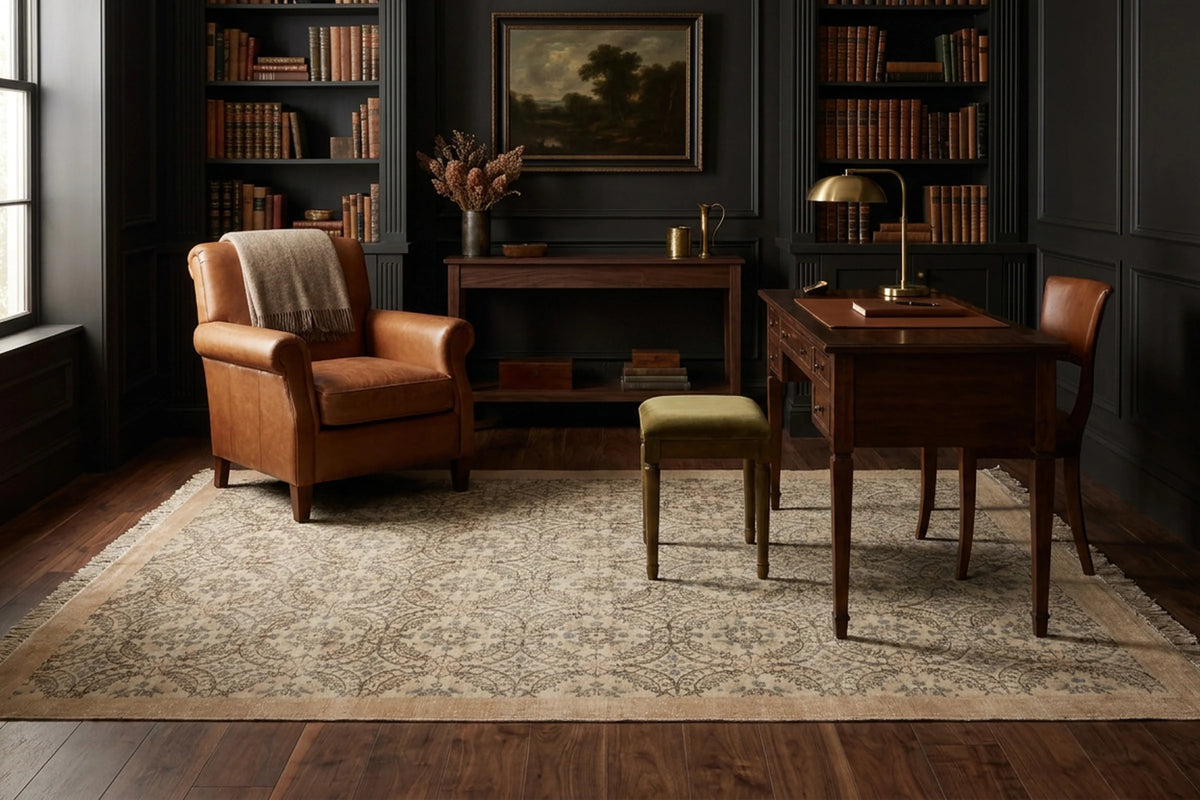 Beige Turkish rug in a study