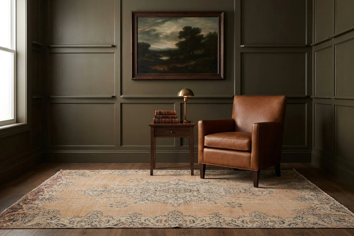Beige Turkish rug in a styled room