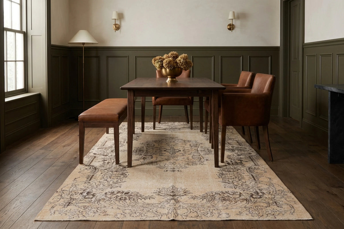 Beige Turkish rug in a dining room