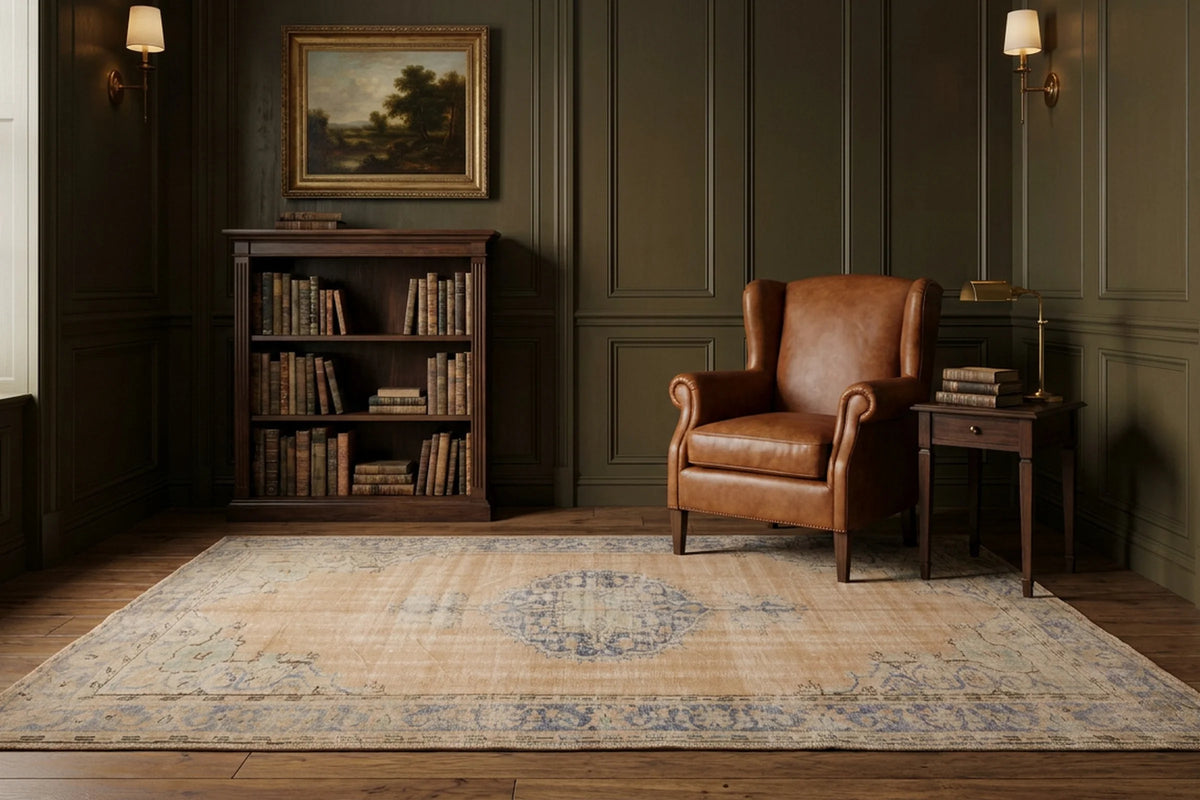 Beige Turkish rug in a study