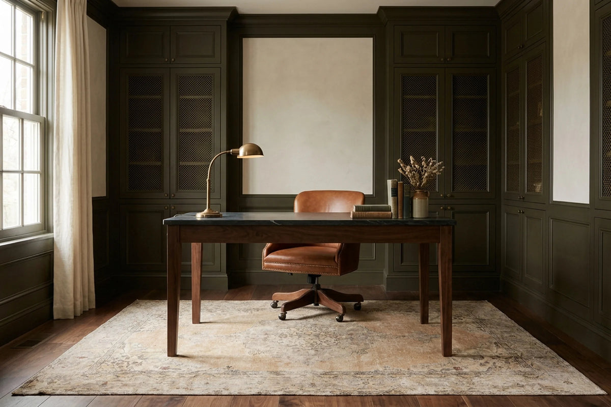 Beige Turkish rug in a study