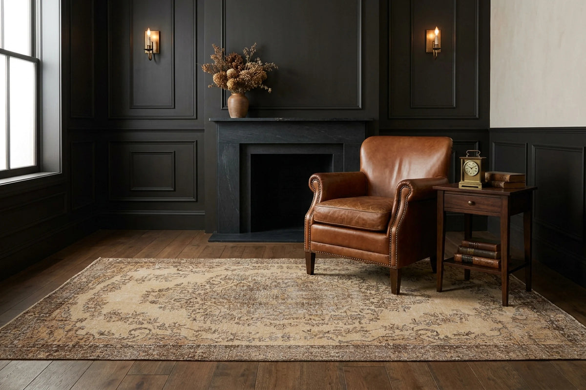 Beige Turkish rug in a study