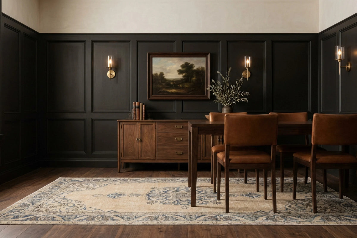 Beige Turkish rug in a dining room