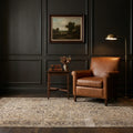 Beige Turkish rug in a den