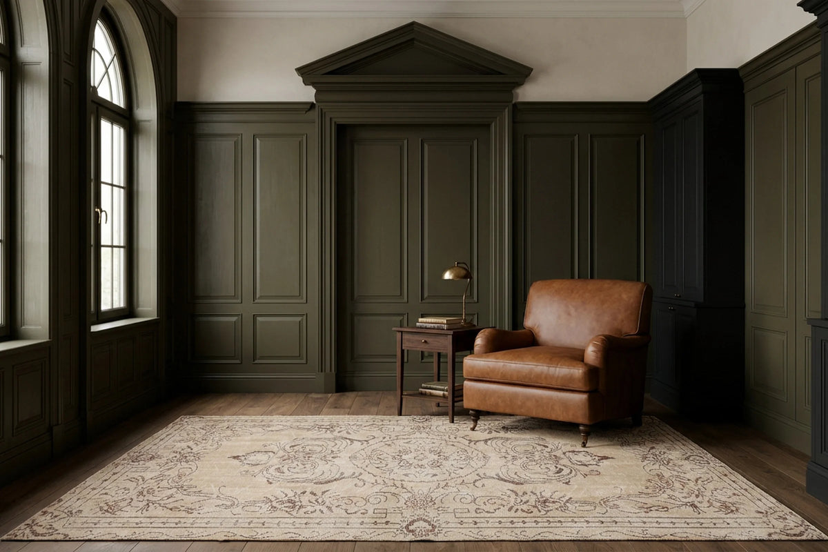 Beige Turkish rug in a conservatory