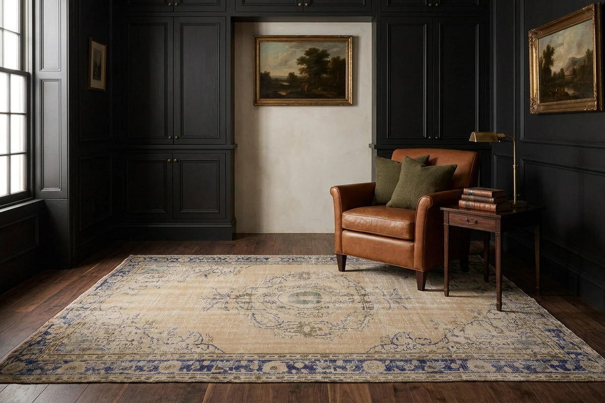 Beige Turkish rug in a styled room