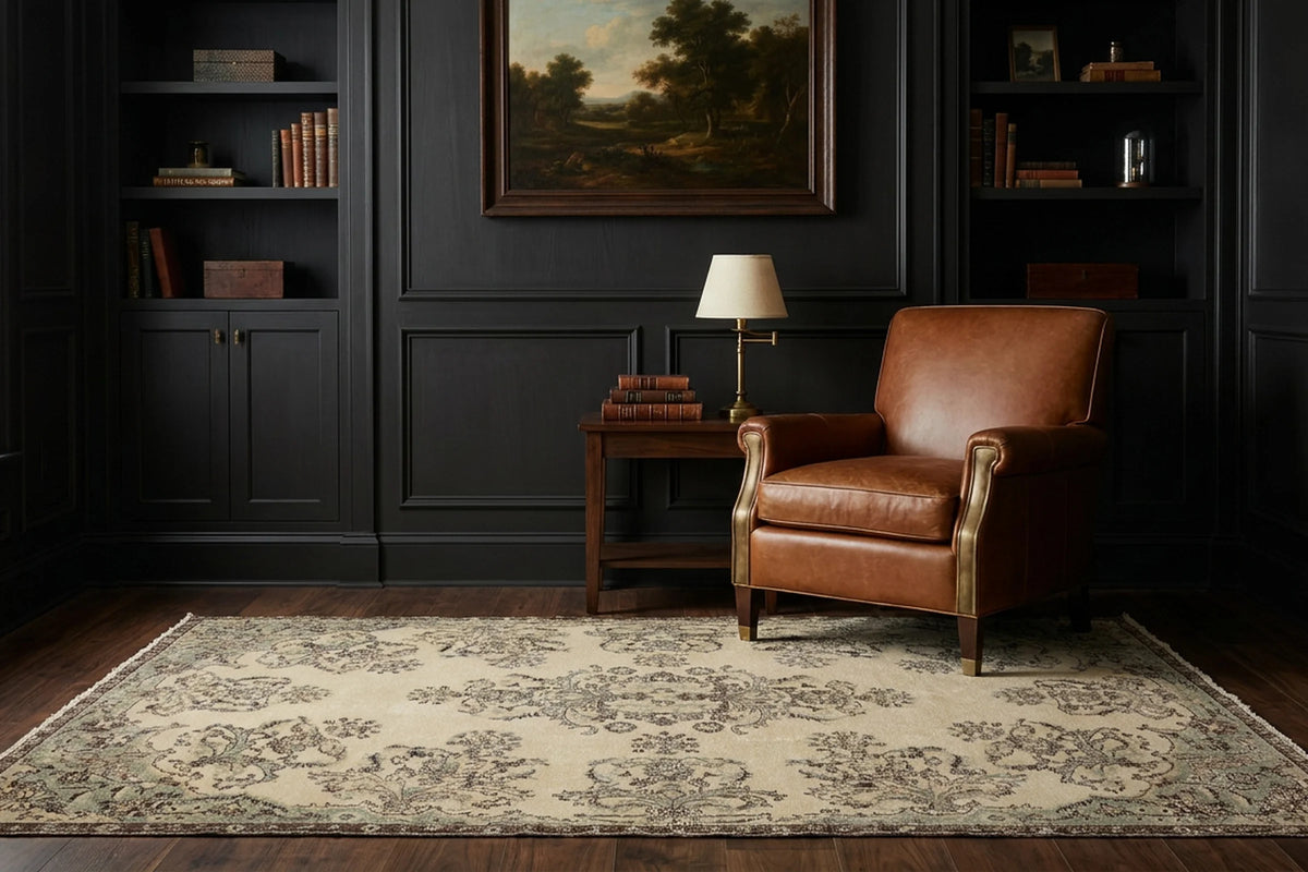 Beige Turkish rug in a study