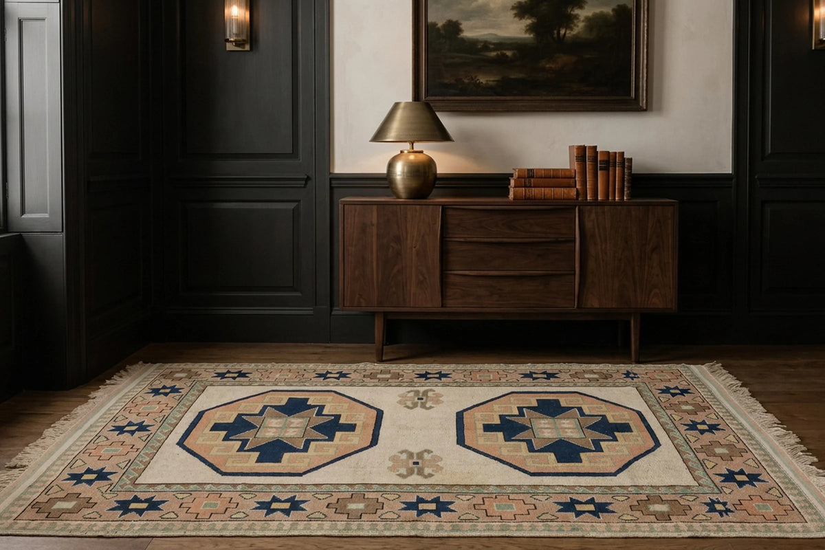 Beige Turkish rug in a styled room