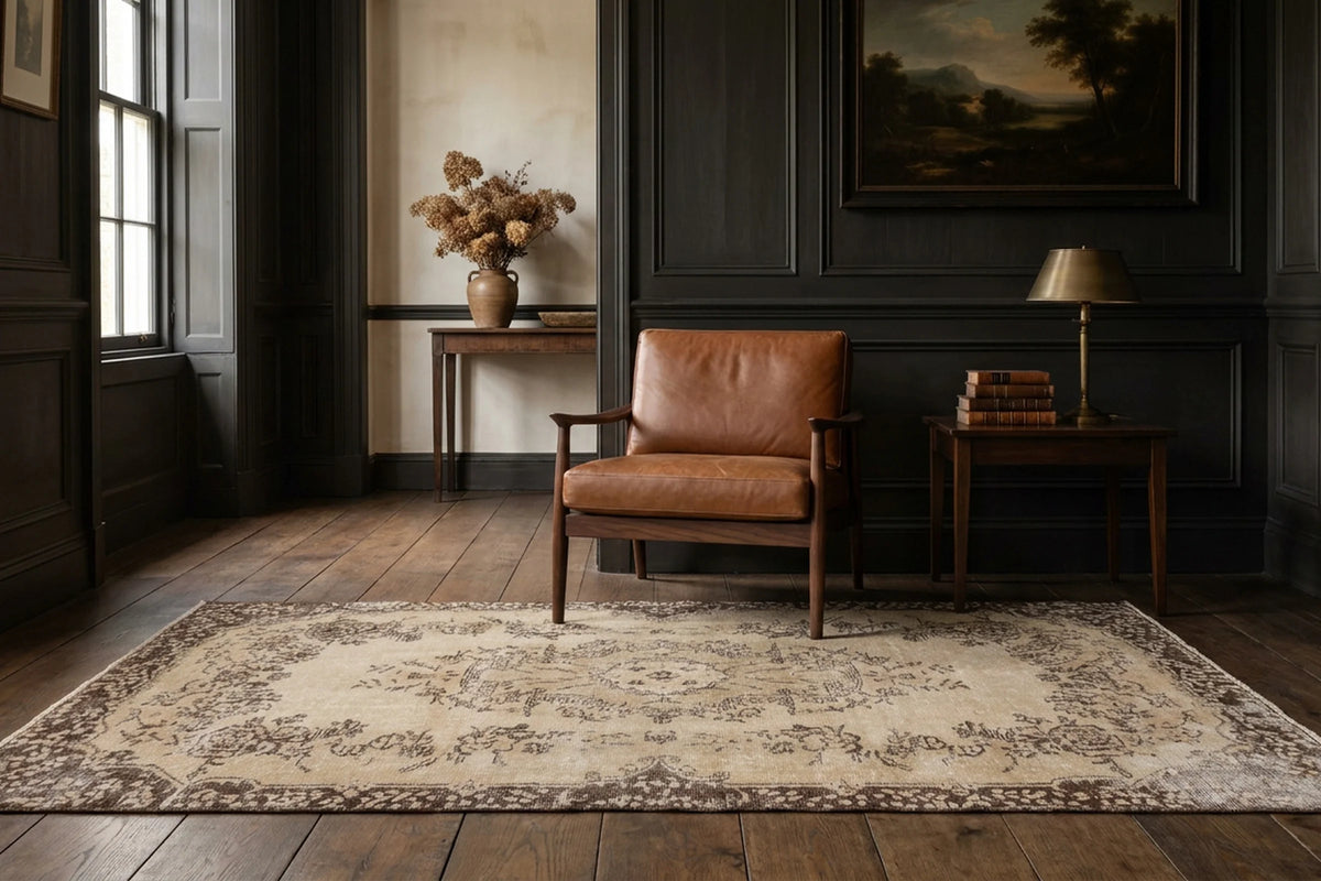 Beige Turkish rug in a styled room
