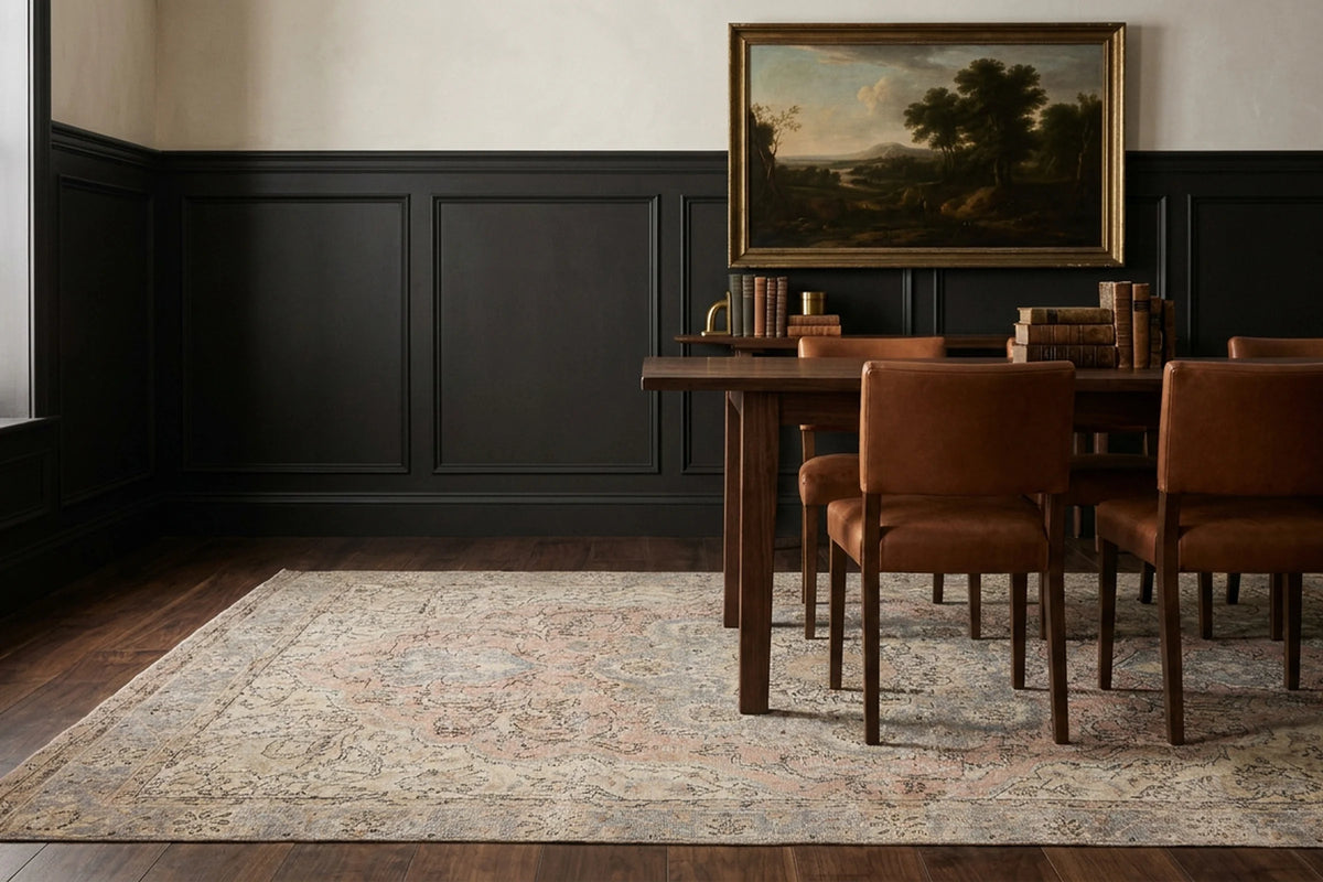 Beige Turkish rug in a dining room