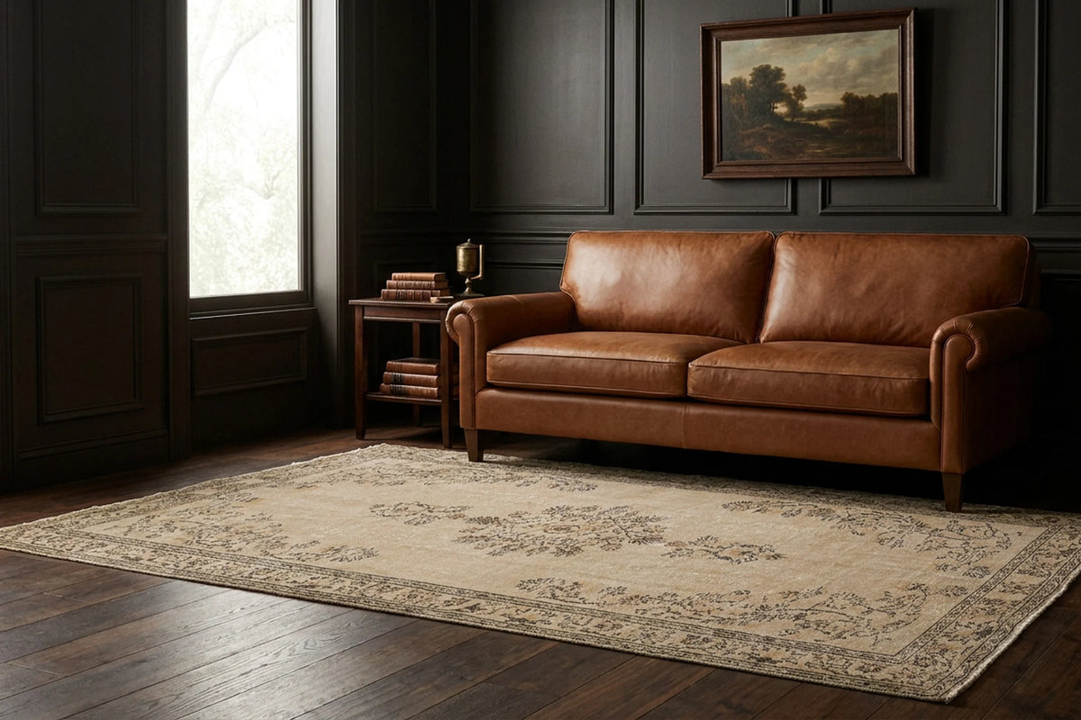 Beige Turkish rug in a styled room