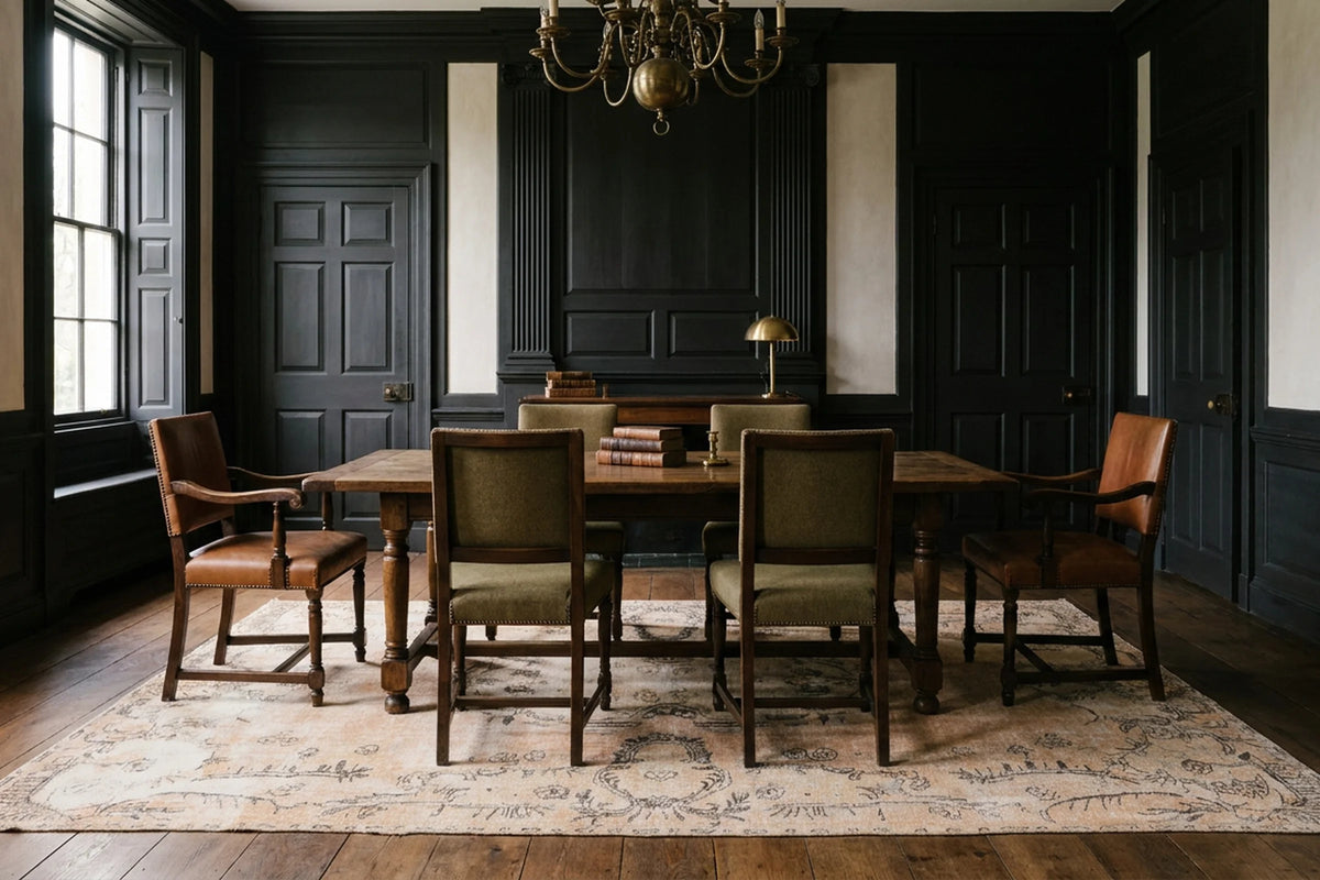 Beige Turkish rug in a dining room