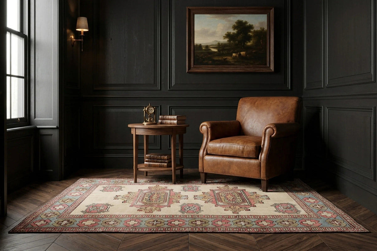 Beige Turkish rug in a styled room