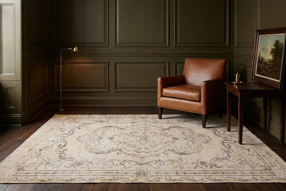 Beige Turkish rug in a styled room