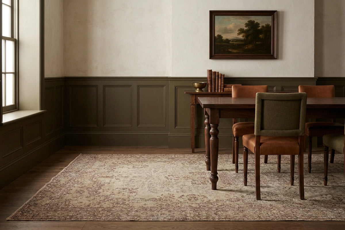 Beige Turkish rug in a dining room