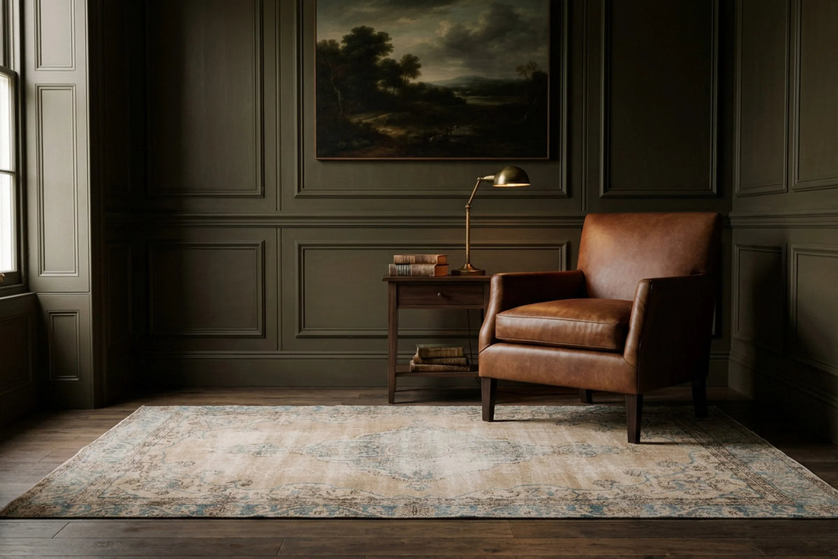 Beige Turkish rug in a styled room
