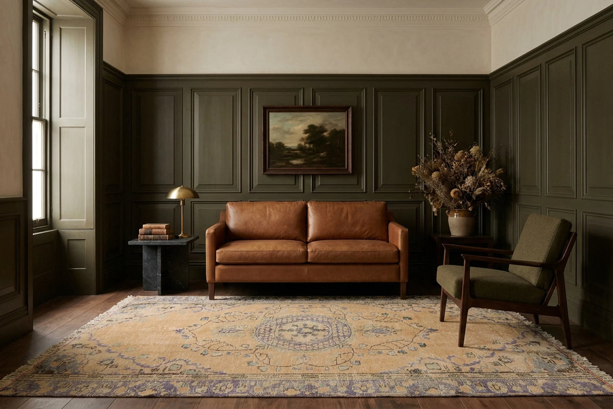 Beige Turkish rug in a styled room