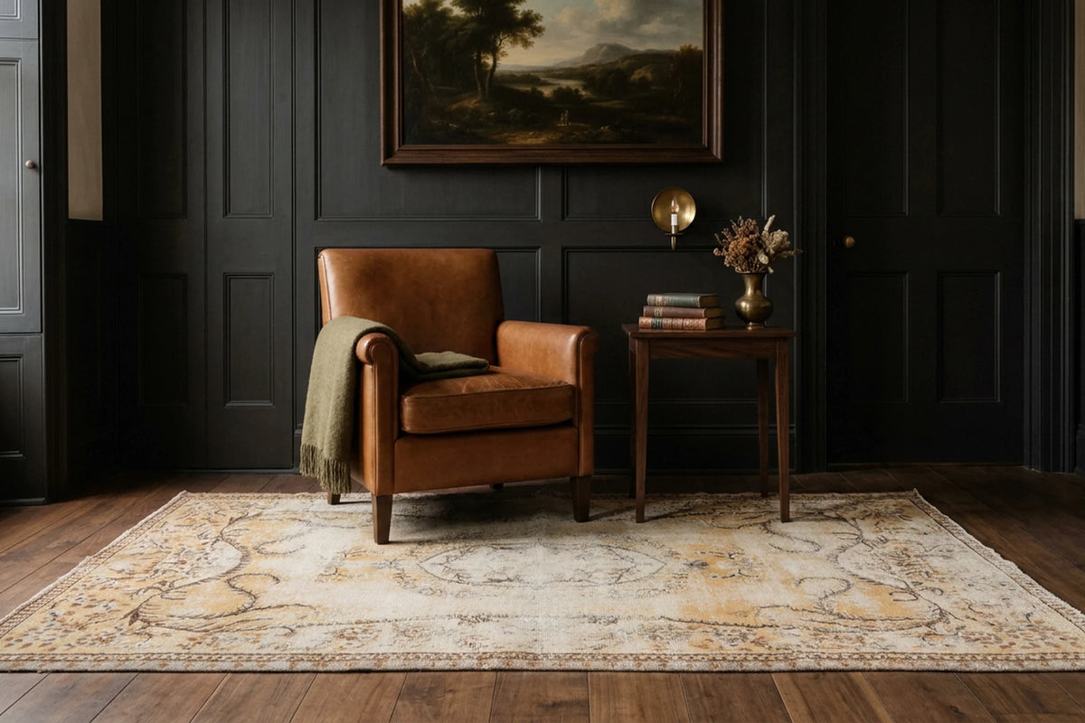 Beige Turkish rug in a styled room