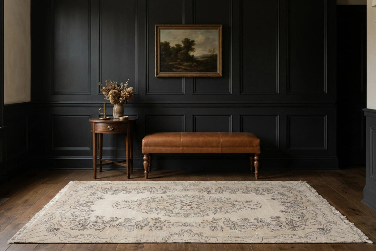 Beige Turkish rug in a styled room