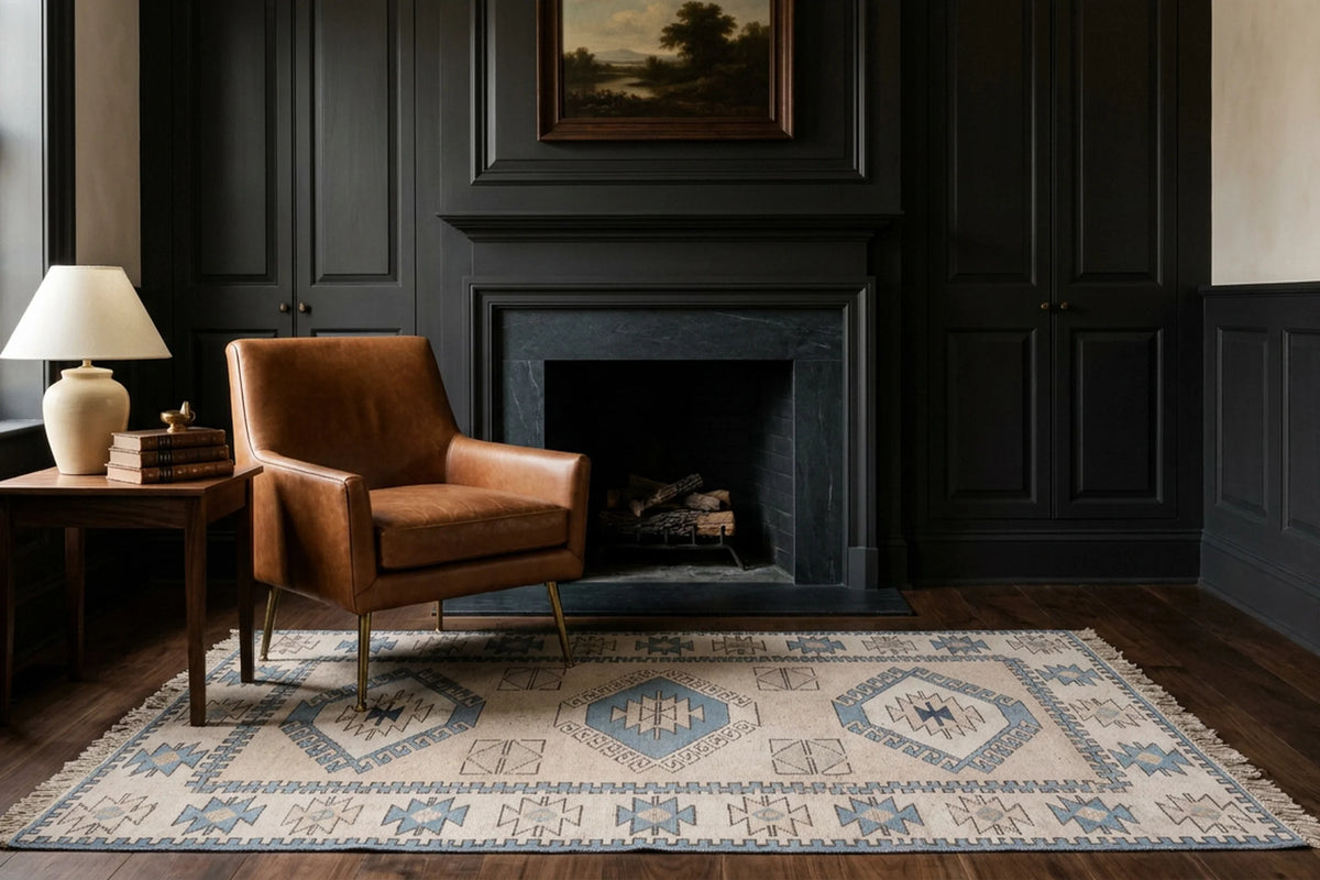 Beige Turkish rug in a styled room