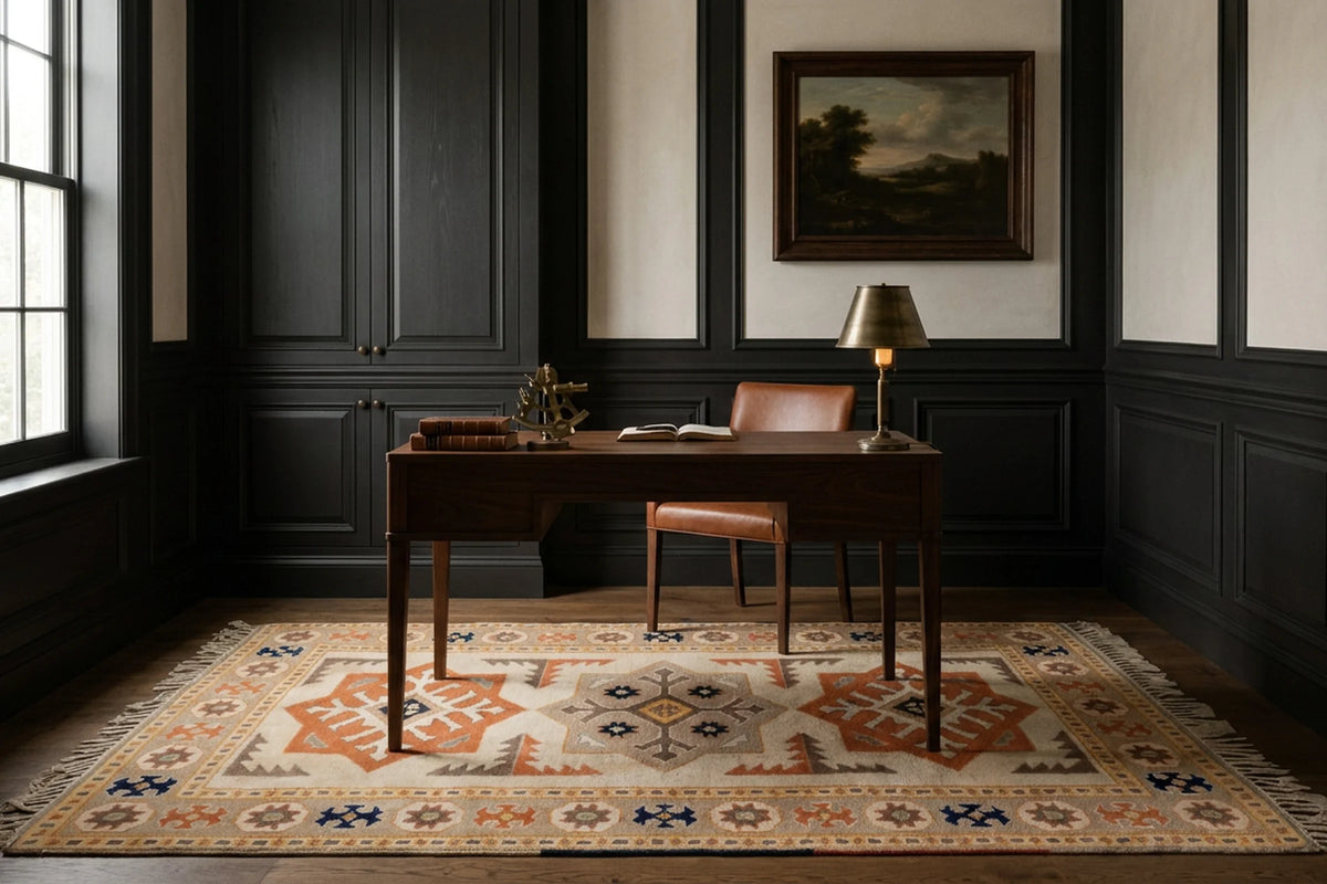 Beige Turkish rug in a styled room