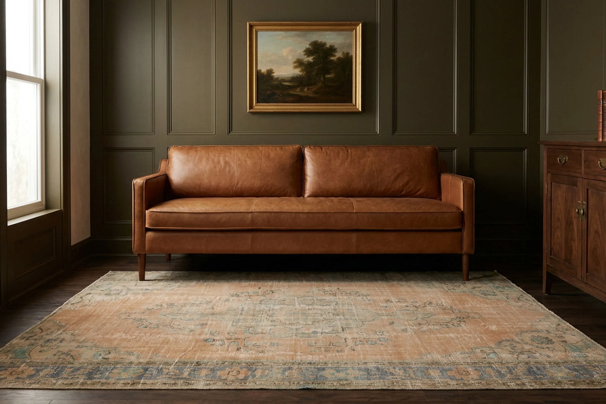 Beige Turkish rug in a den