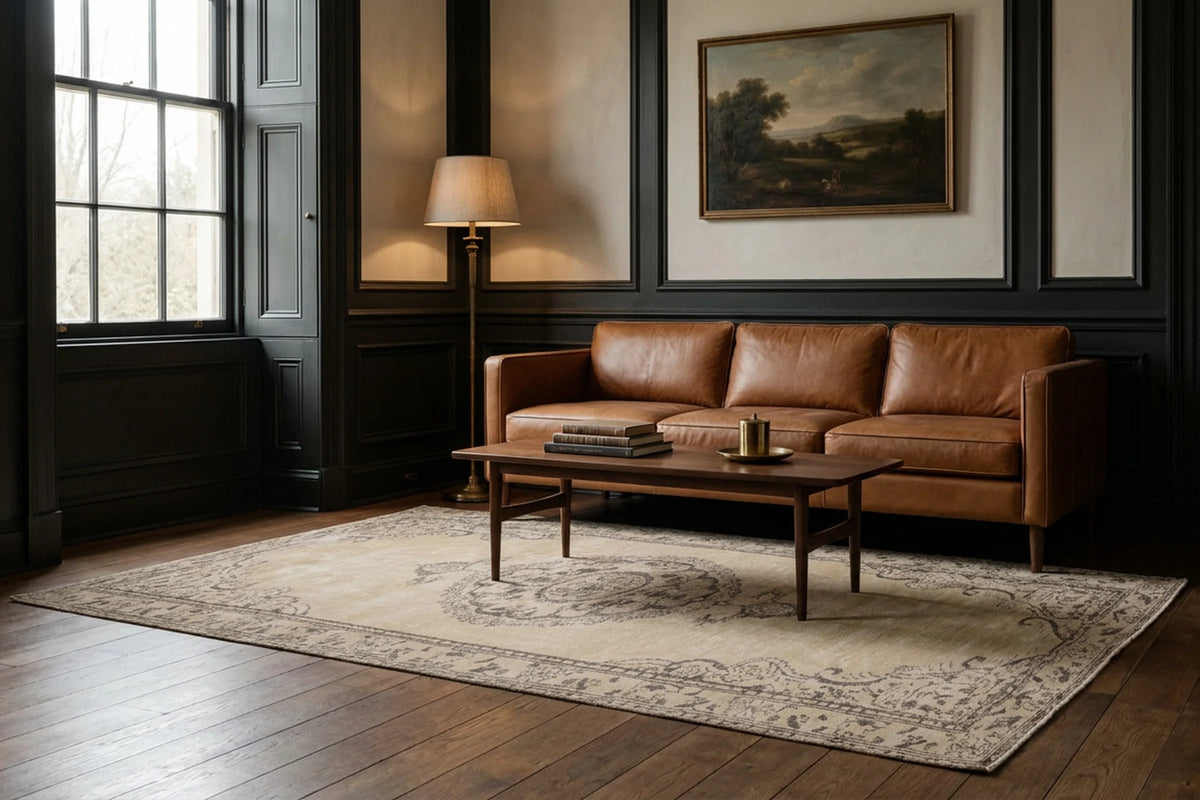 Beige Turkish rug in a styled room