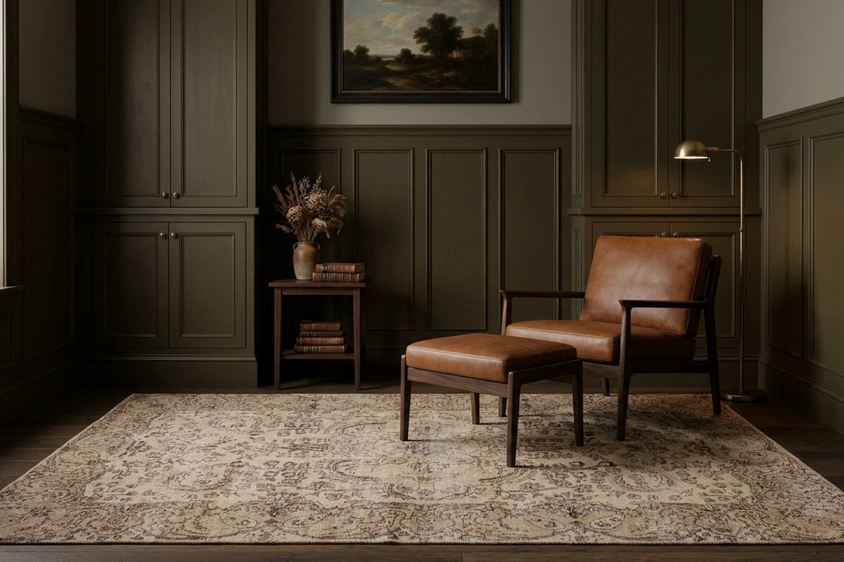 Beige Turkish rug in a styled room