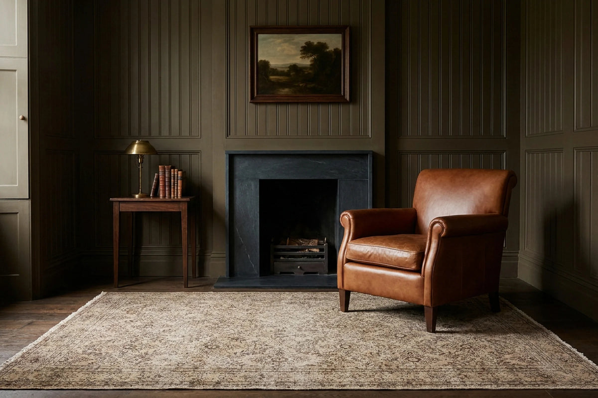 Beige Turkish rug in a snug