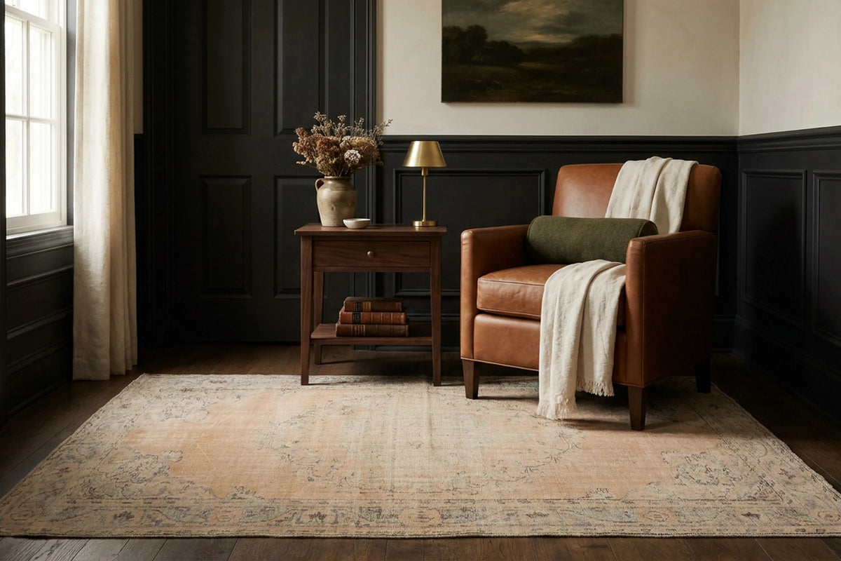 Beige Turkish rug in a styled room
