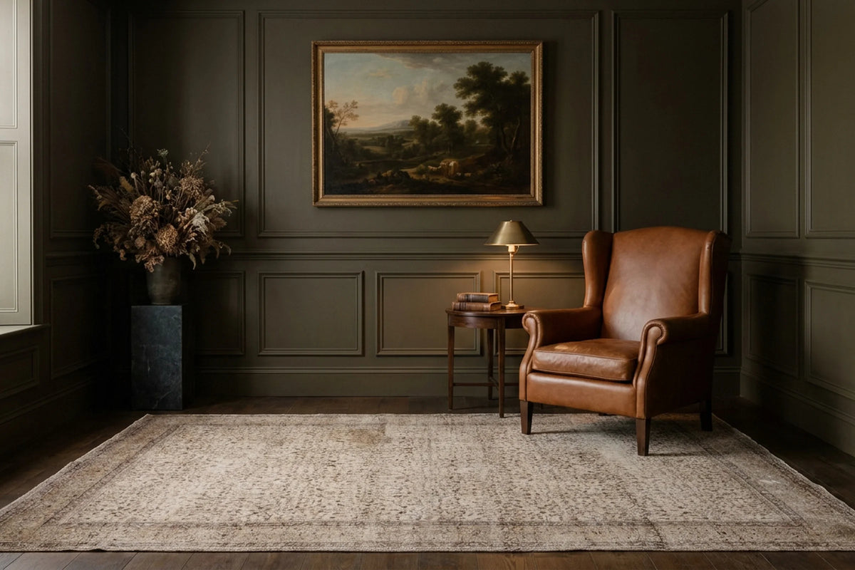 Beige Turkish rug in a styled room