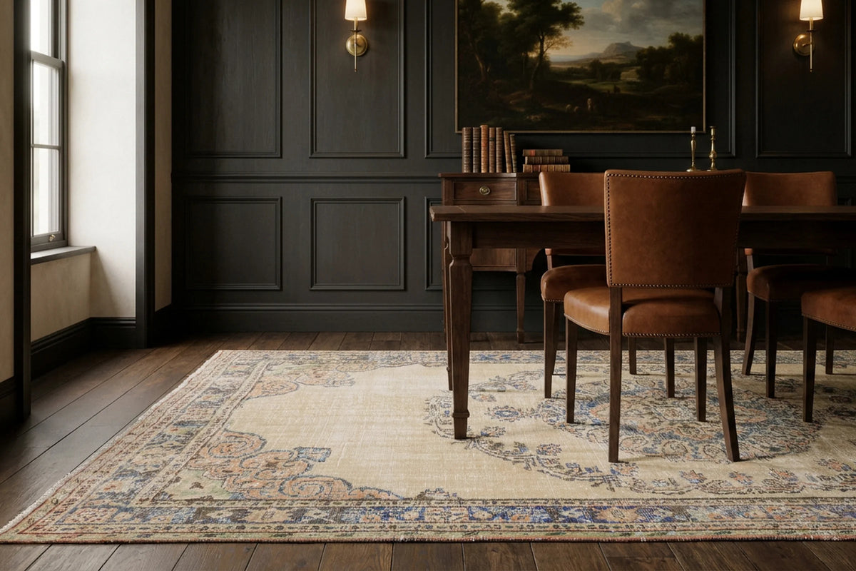 Beige Turkish rug in a styled room