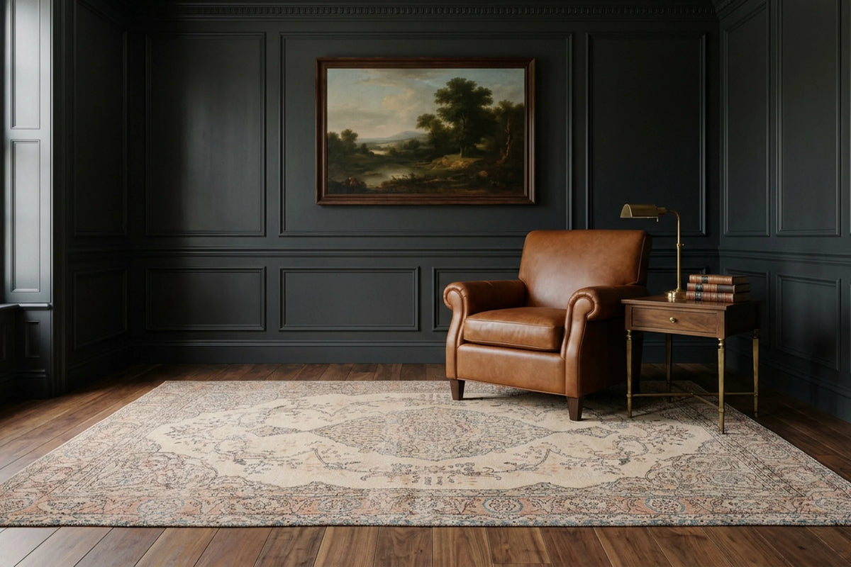 Beige Turkish rug in a styled room