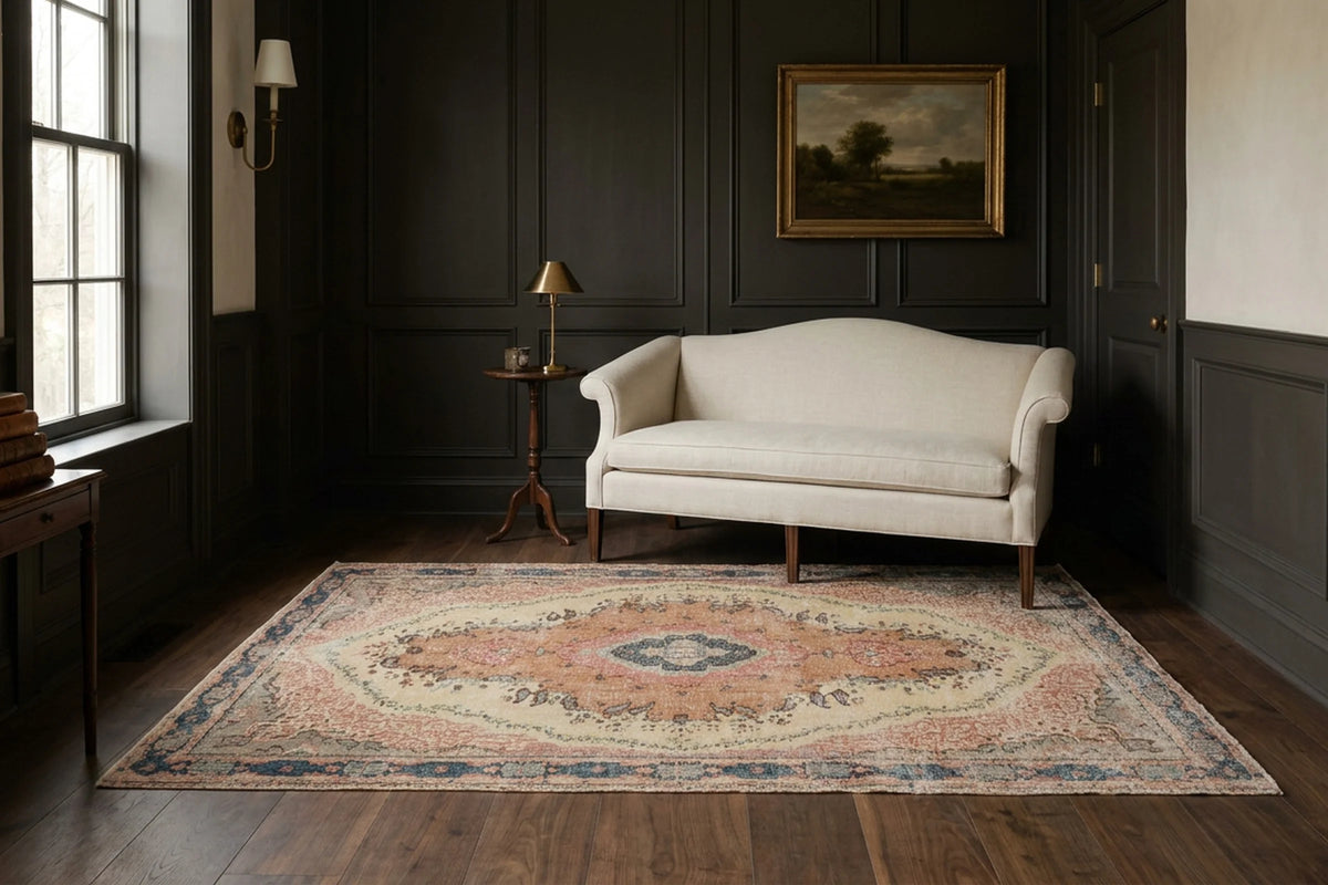 Beige Turkish rug in a styled room