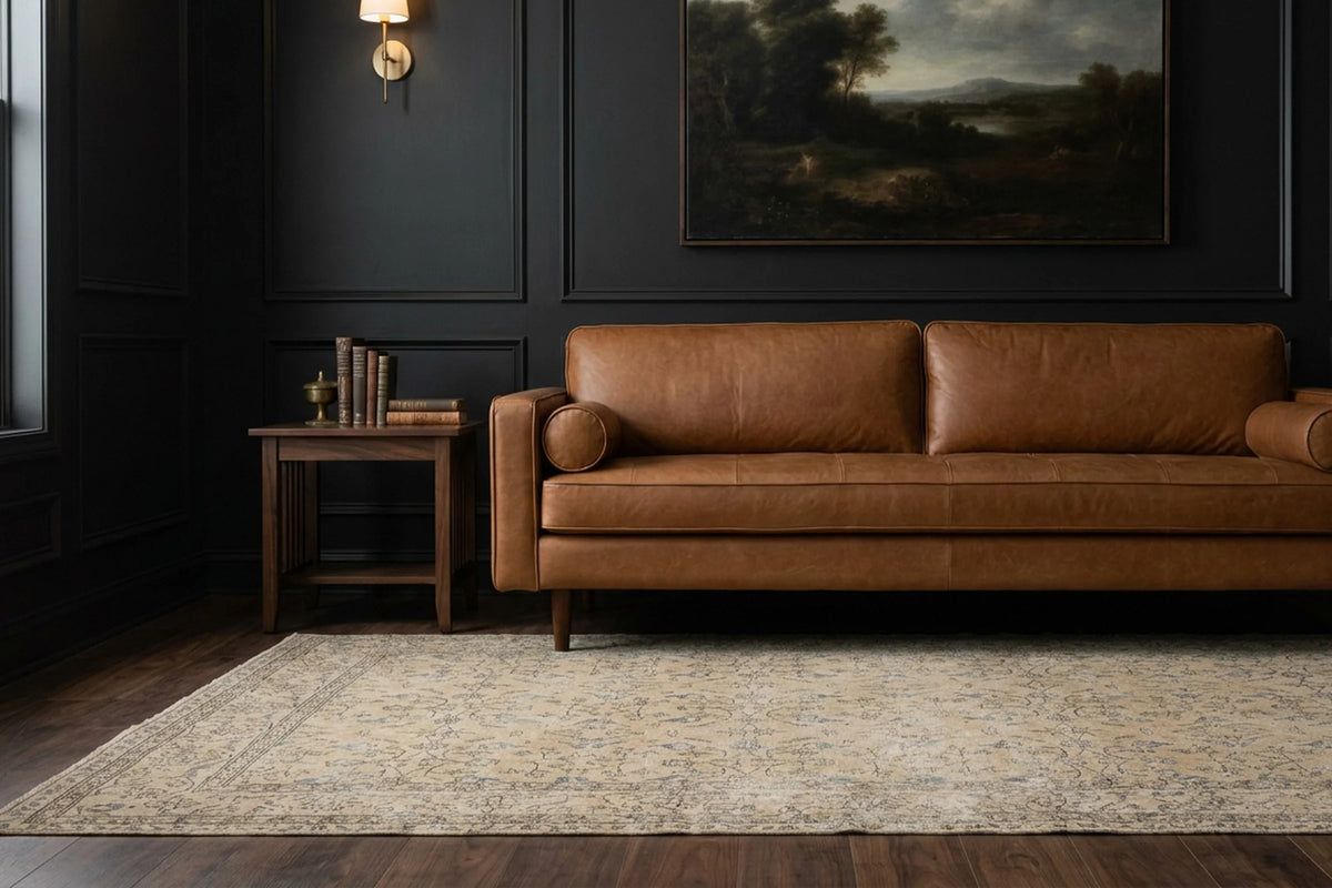 Beige Turkish rug in a styled room