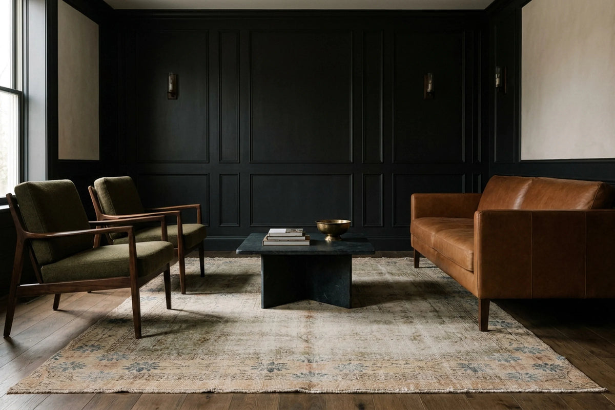 Beige Turkish rug in a styled room