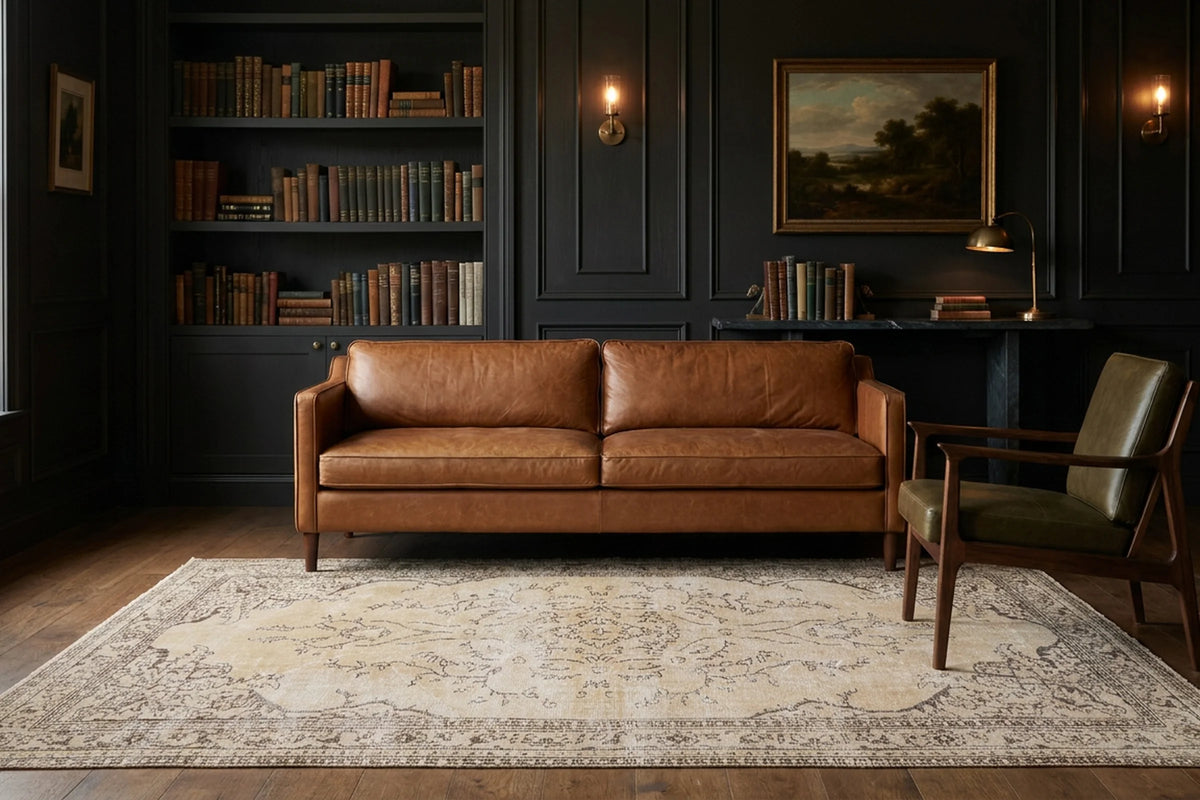 Beige Turkish rug in a styled room