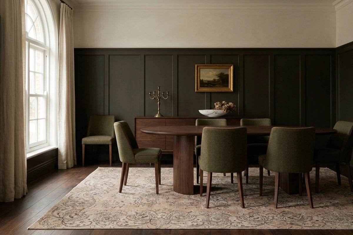 Beige Turkish rug in a dining room