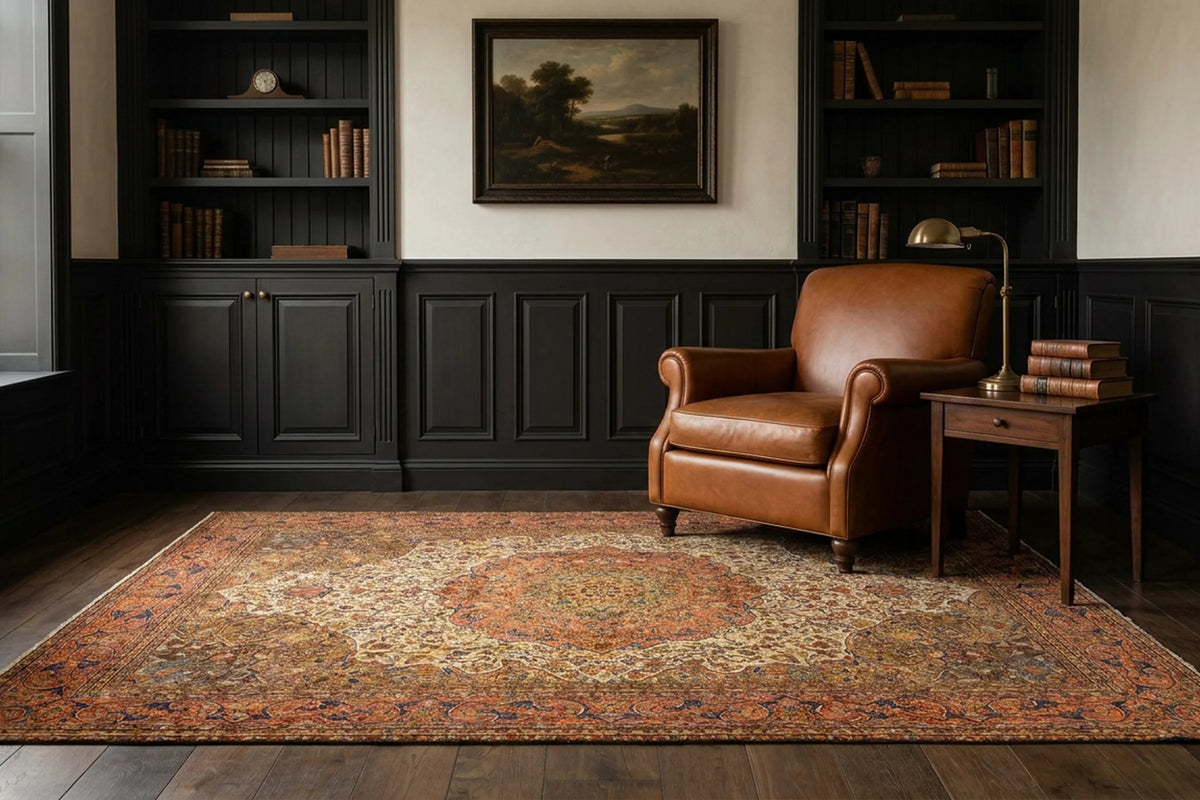 Beige Turkish rug in a study
