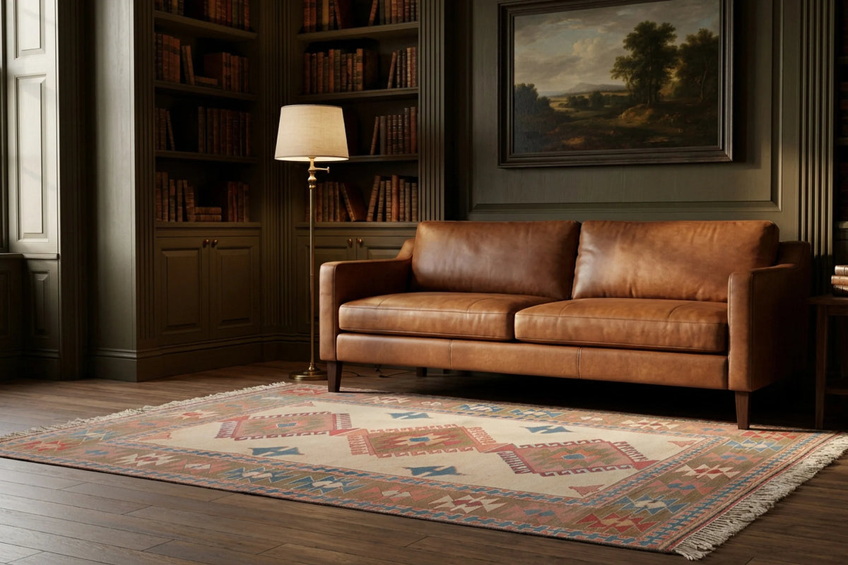 Beige Turkish rug in a styled room