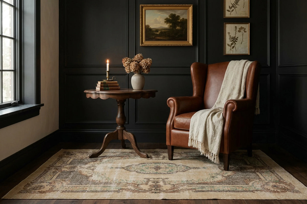 Beige Turkish rug in a styled room